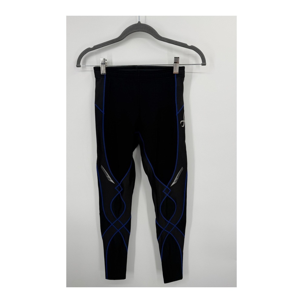 CW-X Mens Compression Tight Black Blue Reflective Running Leggings Small